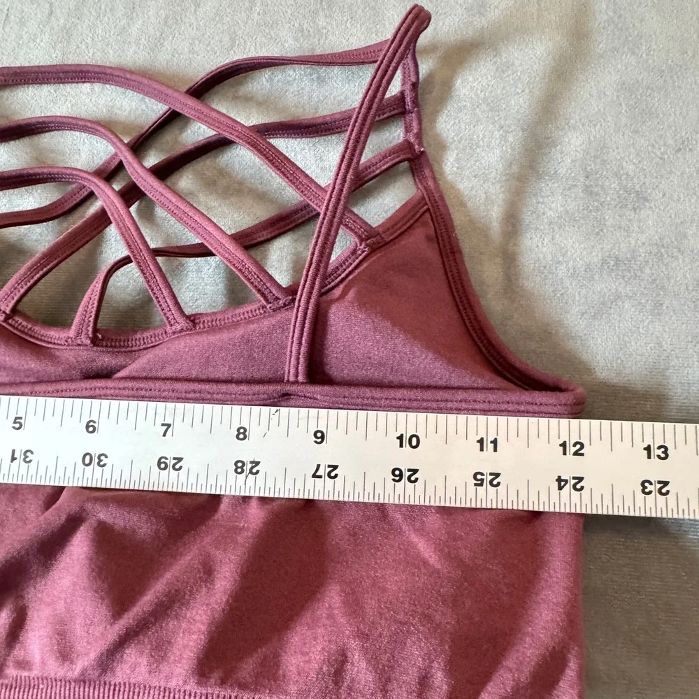 Zenana Womens Sports Bra S/M Burgundy Strappy Lattice Seamless Athleisure Boho